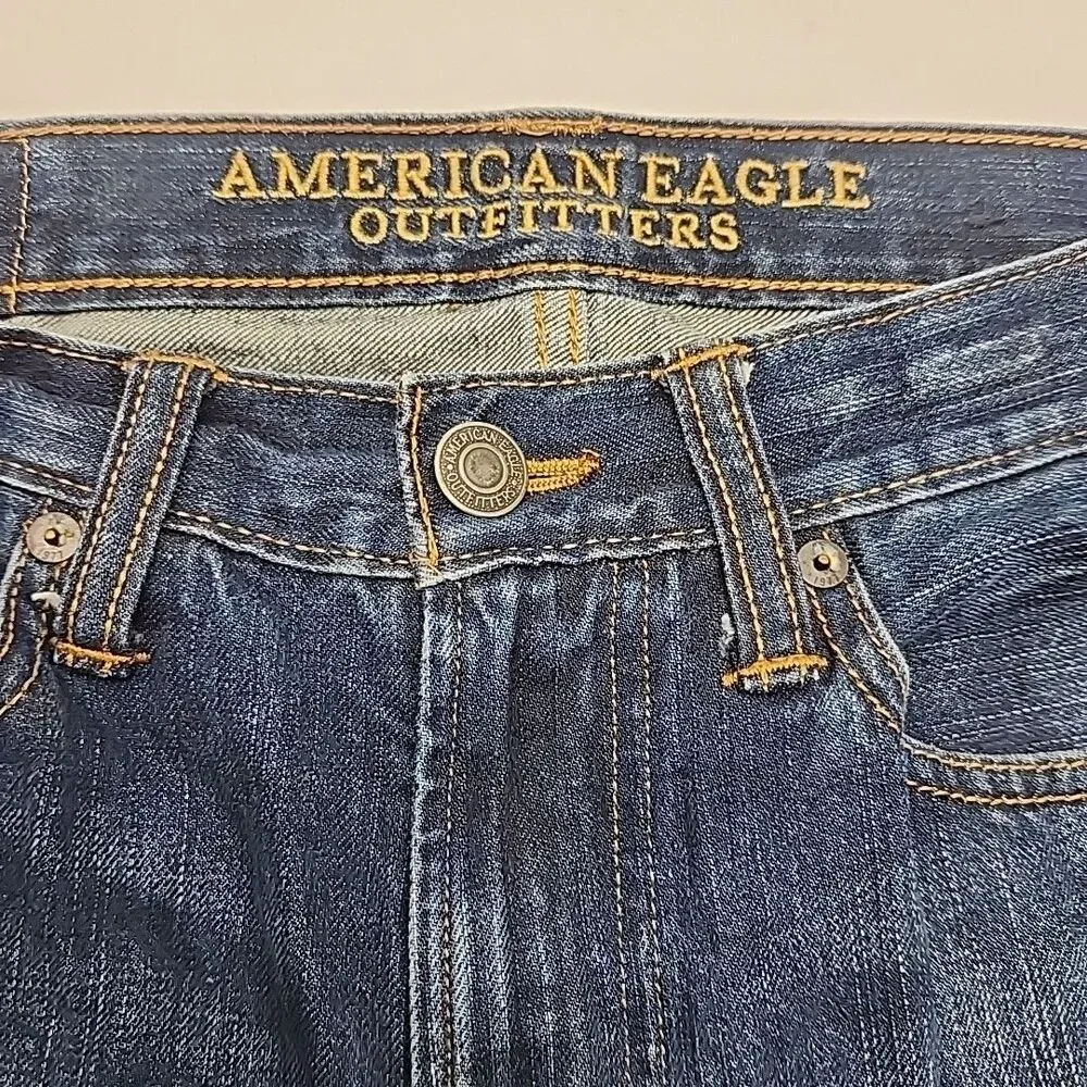 American Eagle Jeans Original Straight Size 30x34 Cotton Distressed Medium Wash